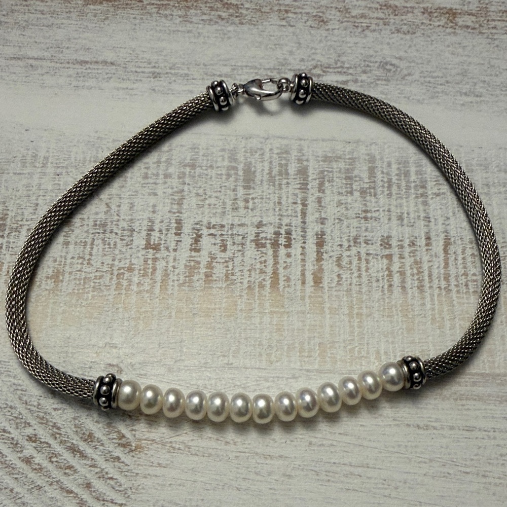Sophisticated Silver and White Pearl Necklace